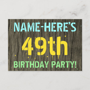 Faux Wood, Painted Text Look, 49th Birthday + Name Invitation