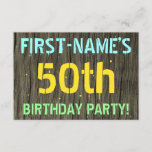 [ Thumbnail: Faux Wood, Painted Text Look, 50th Birthday + Name Invitation ]
