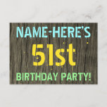 [ Thumbnail: Faux Wood, Painted Text Look, 51st Birthday + Name Invitation ]