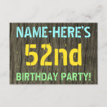 [ Thumbnail: Faux Wood, Painted Text Look, 52nd Birthday + Name Invitation ]