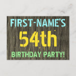 [ Thumbnail: Faux Wood, Painted Text Look, 54th Birthday + Name Invitation ]