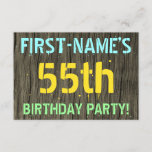 [ Thumbnail: Faux Wood, Painted Text Look, 55th Birthday + Name Invitation ]