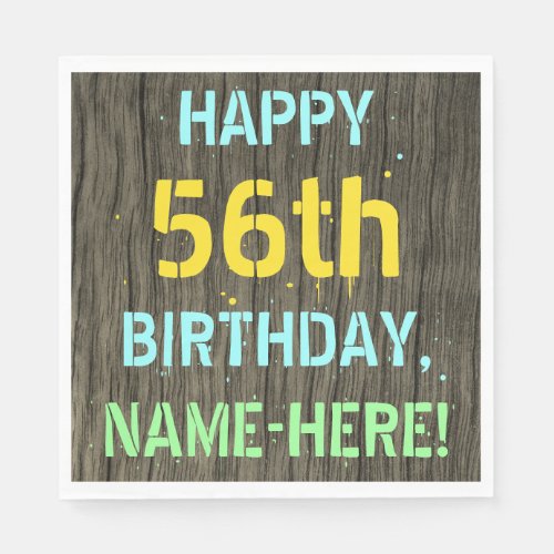 Faux Wood Painted Text Look 56th Birthday  Name Napkins