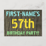 [ Thumbnail: Faux Wood, Painted Text Look, 57th Birthday + Name Invitation ]