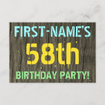 [ Thumbnail: Faux Wood, Painted Text Look, 58th Birthday + Name Invitation ]