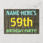 [ Thumbnail: Faux Wood, Painted Text Look, 59th Birthday + Name Invitation ]
