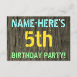 [ Thumbnail: Faux Wood, Painted Text Look, 5th Birthday + Name Invitation ]