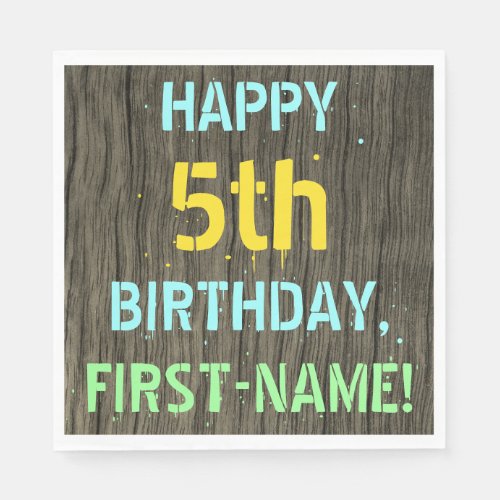 Faux Wood Painted Text Look 5th Birthday  Name Napkins