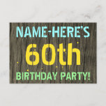 [ Thumbnail: Faux Wood, Painted Text Look, 60th Birthday + Name Invitation ]