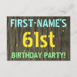 [ Thumbnail: Faux Wood, Painted Text Look, 61st Birthday + Name Invitation ]