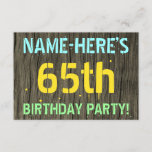 [ Thumbnail: Faux Wood, Painted Text Look, 65th Birthday + Name Invitation ]