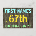 [ Thumbnail: Faux Wood, Painted Text Look, 67th Birthday + Name Invitation ]