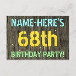 [ Thumbnail: Faux Wood, Painted Text Look, 68th Birthday + Name Invitation ]