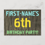 [ Thumbnail: Faux Wood, Painted Text Look, 6th Birthday + Name Invitation ]