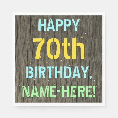 Faux Wood Painted Text Look 70th Birthday  Name Napkins