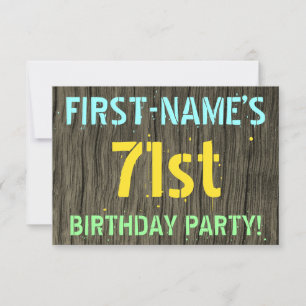 Faux Wood, Painted Text Look, 71st Birthday + Name Invitation