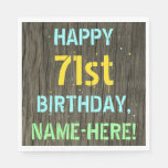[ Thumbnail: Faux Wood, Painted Text Look, 71st Birthday + Name Napkins ]