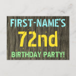 [ Thumbnail: Faux Wood, Painted Text Look, 72nd Birthday + Name Invitation ]
