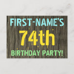 [ Thumbnail: Faux Wood, Painted Text Look, 74th Birthday + Name Invitation ]