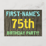 [ Thumbnail: Faux Wood, Painted Text Look, 75th Birthday + Name Invitation ]
