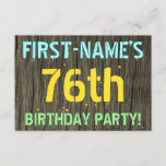 [ Thumbnail: Faux Wood, Painted Text Look, 76th Birthday + Name Invitation ]