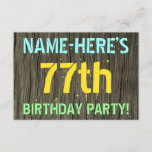 [ Thumbnail: Faux Wood, Painted Text Look, 77th Birthday + Name Invitation ]