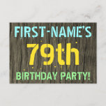 [ Thumbnail: Faux Wood, Painted Text Look, 79th Birthday + Name Invitation ]
