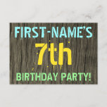 [ Thumbnail: Faux Wood, Painted Text Look, 7th Birthday + Name Invitation ]