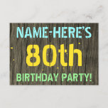 [ Thumbnail: Faux Wood, Painted Text Look, 80th Birthday + Name Invitation ]