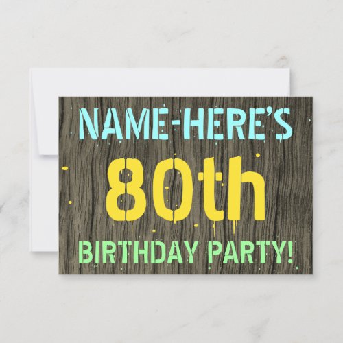 Faux Wood Painted Text Look 80th Birthday  Name Invitation