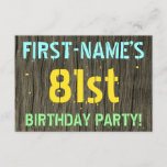 [ Thumbnail: Faux Wood, Painted Text Look, 81st Birthday + Name Invitation ]
