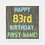 [ Thumbnail: Faux Wood, Painted Text Look, 83rd Birthday + Name Napkins ]