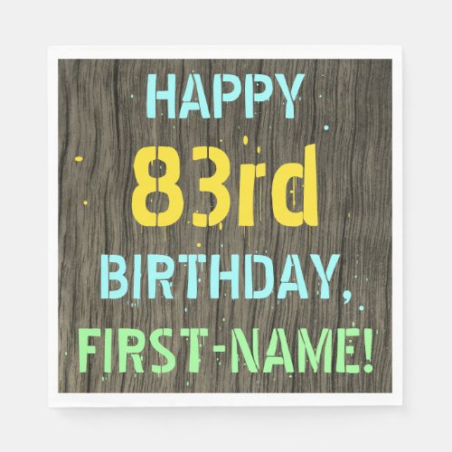 Faux Wood Painted Text Look 83rd Birthday  Name Napkins