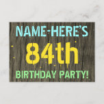 [ Thumbnail: Faux Wood, Painted Text Look, 84th Birthday + Name Invitation ]