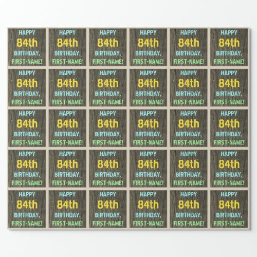 Faux Wood Painted Text Look 84th Birthday  Name Wrapping Paper