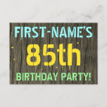 [ Thumbnail: Faux Wood, Painted Text Look, 85th Birthday + Name Invitation ]