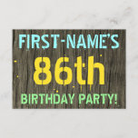 [ Thumbnail: Faux Wood, Painted Text Look, 86th Birthday + Name Invitation ]