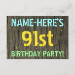 [ Thumbnail: Faux Wood, Painted Text Look, 91st Birthday + Name Invitation ]
