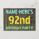 [ Thumbnail: Faux Wood, Painted Text Look, 92nd Birthday + Name Invitation ]
