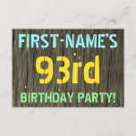 [ Thumbnail: Faux Wood, Painted Text Look, 93rd Birthday + Name Invitation ]