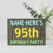 Faux Wood, Painted Text Look, 95th Birthday + Name Invitation (Standing Front)