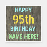 [ Thumbnail: Faux Wood, Painted Text Look, 95th Birthday + Name Napkins ]