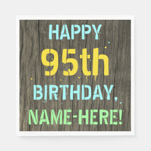 Faux Wood, Painted Text Look, 95th Birthday + Name Napkins