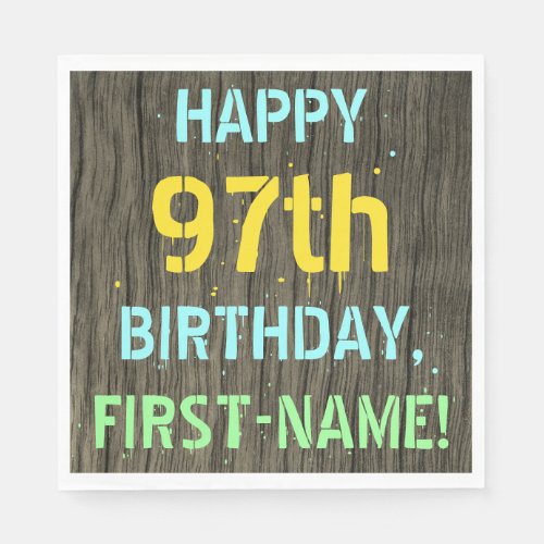 Faux Wood Painted Text Look 97th Birthday  Name Napkins