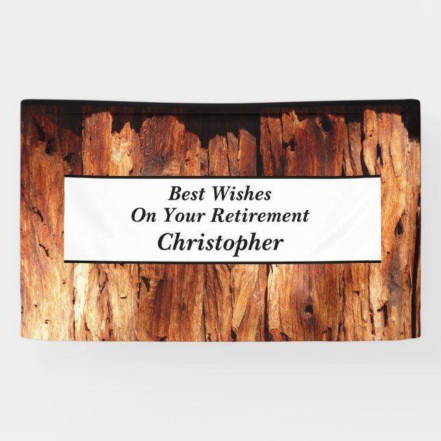 Faux Wood, Personalized 3 Lines of Text Retirement Banner (Horizontal)