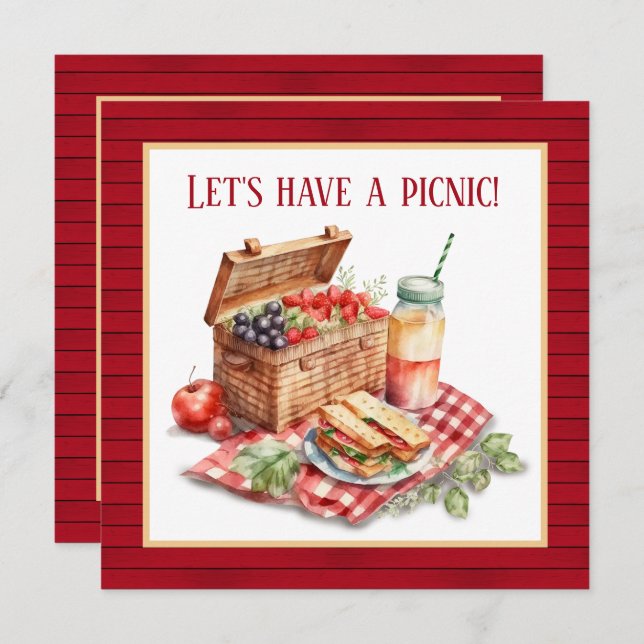 Faux wood picnic lovers invitation (Front/Back)
