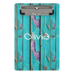 Faux Wood Purple and Turquoise Blue Mini Clipboard