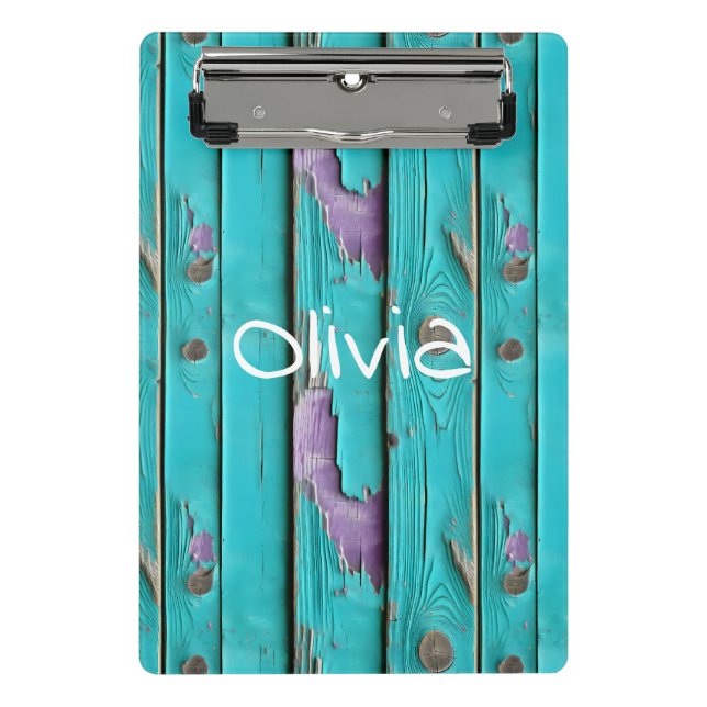 Faux Wood Purple and Turquoise Blue  Mini Clipboard (Front)