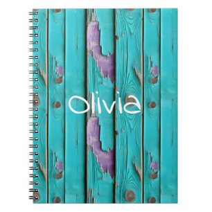 Faux Wood Purple and Turquoise Blue Notebook