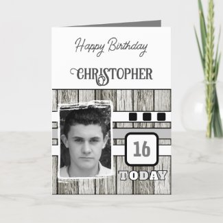 Faux wood rustic 16th grey photo birthday